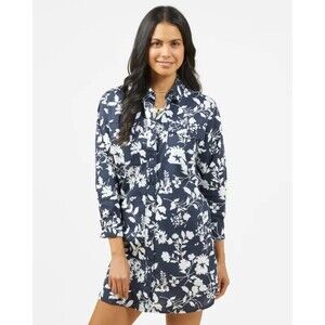 Outerknown Prospect Shirt Dress Womens S Navy Blue White Floral Short